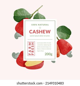 Cashew fruit packaging Label design templates, watercolour style vector illustration.
