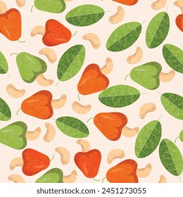 cashew fruit seamless pattern in vector