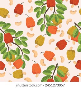 cashew fruit seamless pattern in vector