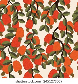 cashew fruit seamless pattern in vector