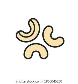 Cashew icon. Linear color icon of nuts, contour, shape, outline isolated on white. Thin line. Modern design. Healthy food and vitamins