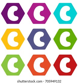 Cashew icon set many color hexahedron isolated on white vector illustration