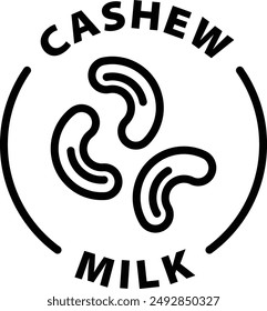 cashew milk black outline icon round rounded circle badge stamp label isolated on transparent background