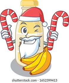 Cashew milk Cartoon character wearing Santa costume bringing a candy