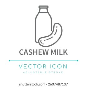 Cashew Milk Food Line Icon, Vegan Nut Milk Types Packaging Label, Non-Dairy Milk Food Ingredients Logo