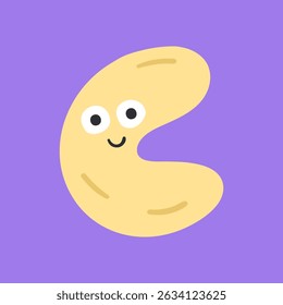 Cashew. Nut. Cute character. Funny food design. Illustration on purple background.
