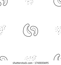 Cashew nut hand drawn vector seamless pattern. Outline monochrome texture made in doodle style.Fruit 
background for package, merch, wallpaper, menu and other design.