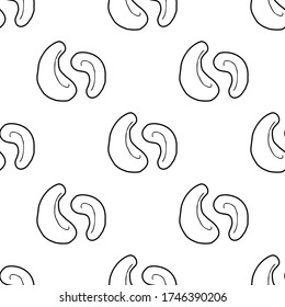 Cashew nut hand drawn vector seamless pattern. Outline monochrome texture made in doodle style.Fruit 
background for package, merch, wallpaper, menu and other design.