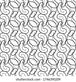 Cashew nut hand drawn vector seamless pattern. Outline monochrome texture made in doodle style.Fruit 
background for package, merch, wallpaper, menu and other design.