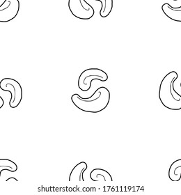 Cashew nut hand drawn vector seamless pattern. Outline monochrome texture made in doodle style.Fruit 
background for package, merch, wallpaper, menu and other design.