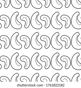 Cashew nut hand drawn vector seamless pattern. Outline monochrome texture made in doodle style.Fruit 
background for package, merch, wallpaper, menu and other design.