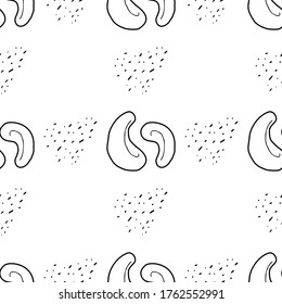 Cashew nut hand drawn vector seamless pattern. Outline monochrome texture made in doodle style.Fruit 
background for package, merch, wallpaper, menu and other design.