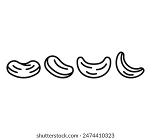 cashew nut icons symbol vector design simple line flat illustration black white colors 
