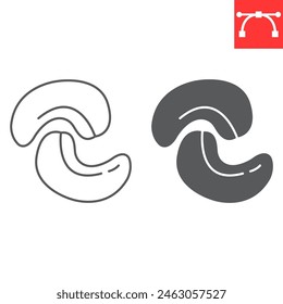 Cashew nut line and glyph icon, nuts and organic, cashew vector icon, vector graphics, editable stroke outline sign, eps 10.