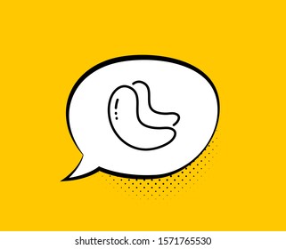 Cashew nut line icon. Comic speech bubble. Tasty nuts sign. Vegan food symbol. Yellow background with chat bubble. Cashew nut icon. Colorful banner. Vector