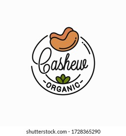 Cashew Nut Logo. Round Linear Logo Of Cashew On White Background