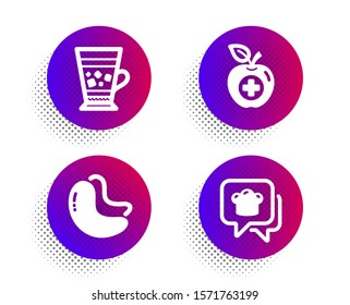 Cashew nut, Medical food and Frappe icons simple set. Halftone dots button. Cooking hat sign. Vegetarian food, Apple, Cold drink. Chef. Food and drink set. Classic flat cashew nut icon. Vector