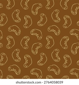 cashew nut pattern background. seamless pattern of cashew nuts. Doodle cashew pattern background. doodle cashew seamless pattern.
