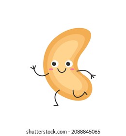 Cashew nut running cute character cartoon emotions joy happy smiling face icon beautiful vector illustration.