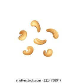 Cashew nut. Unripe and ripe exotic yellow fruit with green leaves. Cartoon vector illustration.