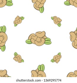 Cashew nuts colored isolated seamless pattern on white background. 
llustration on the theme of super food and proper nutrition.