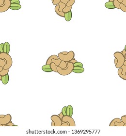 Cashew nuts colored isolated seamless pattern on white background. 
llustration on the theme of super food and proper nutrition.
