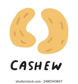 Cashew. Nuts. Flat illustration. Vector hand drawn icon on white background. Food design. 