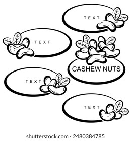 Cashew nuts frame set. Collection icons cashew nuts. Vector