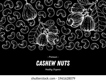 Cashew nuts hand drawn sketch. Nuts vector illustration. Organic healthy food. Great for packaging design. Engraved style. Black and white color.	