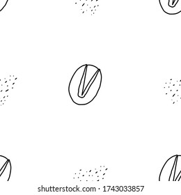 Cashew Nuts hand drawn vector seamless pattern. Outline monochrome texture made in doodle style.Fruit 
background for package, merch, wallpaper, menu and other design.