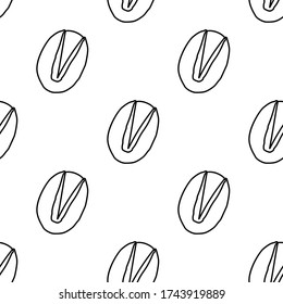 Cashew Nuts hand drawn vector seamless pattern. Outline monochrome texture made in doodle style.Fruit 
background for package, merch, wallpaper, menu and other design.