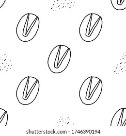 Cashew Nuts hand drawn vector seamless pattern. Outline monochrome texture made in doodle style.Fruit 
background for package, merch, wallpaper, menu and other design.