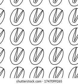 Cashew Nuts hand drawn vector seamless pattern. Outline monochrome texture made in doodle style.Fruit 
background for package, merch, wallpaper, menu and other design.