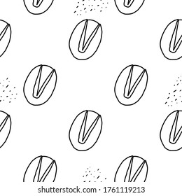 Cashew Nuts hand drawn vector seamless pattern. Outline monochrome texture made in doodle style.Fruit 
background for package, merch, wallpaper, menu and other design.