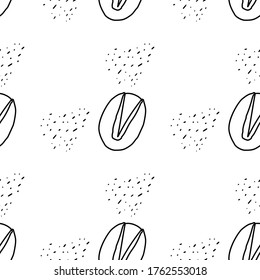 Cashew Nuts hand drawn vector seamless pattern. Outline monochrome texture made in doodle style.Fruit 
background for package, merch, wallpaper, menu and other design.