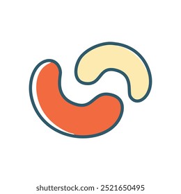 Cashew nuts icon. Cartoon illustration of two cashew nuts. Simple and modern icon, perfect for a healthy food or snack concept.