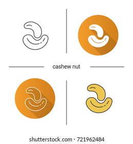 Icono de nueces de anacardo. Diseño plano, estilos lineales y de color. Ilustraciones vectoriales aisladas