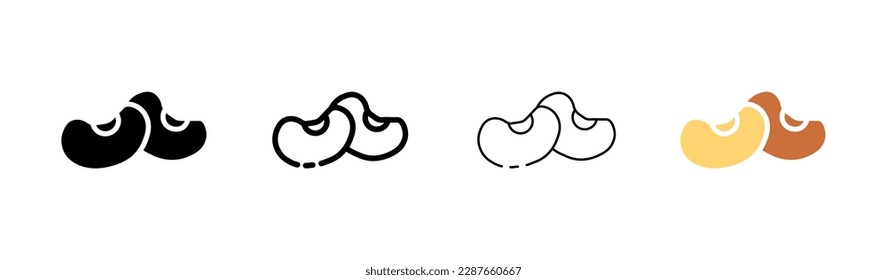 Cashew nuts. Icons in different styles, colored, cashew nut. Vector icons.