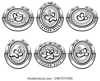 Cashew nuts labels and icon set. Collection cashew nuts icons. Vector