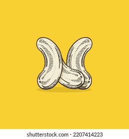 Cashew Nuts On Yellow Background. Cashews Logo For Healthy Food Logo.