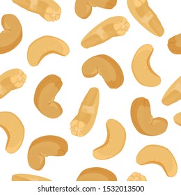 Cashew seamless pattern. Healthy snack and breakfasts. Nutrition food.Vector illustration isolated on transparent background