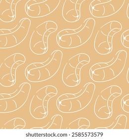 Cashew seamless pattern in line art style on beige background. Hand drawn design for label, menu, package, grocery.