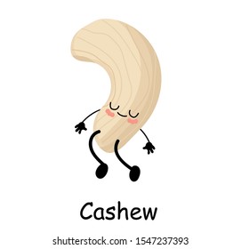 Cashew. Vector illustration. Walnut character isolated on white background.