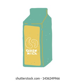 Cashew Vegan Milk packaging Vector logo design template with plant icon in linear style. Abstract emblem for organic shop, healthy food store or vegetarian cafe.