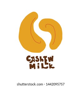 Cashew Vegan Milk packaging Vector logo design template with plant icon in linear style. Abstract emblem for organic shop, healthy food store or vegetarian cafe.