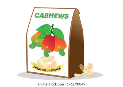 cashews nuts packaging vector snacks food package flat illustration