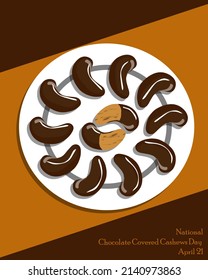 Cashews Wrapped In Chocolate Neatly Arranged On A White Plate, National Chocolate Covered Cashews Day April 21