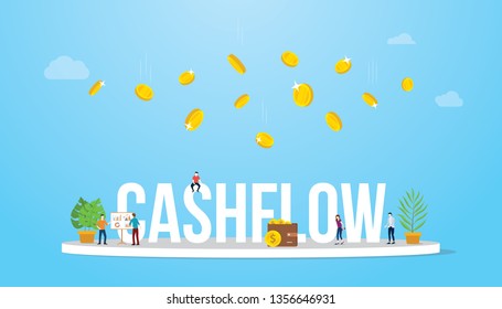 Cashflow Business Concept With Money Fall Or Falling From Above With Team People - Vector Illustration