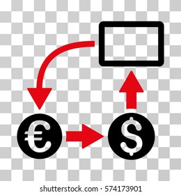 Cashflow Euro Exchange icon. Vector illustration style is flat iconic bicolor symbol, intensive red and black colors, transparent background. Designed for web and software interfaces.