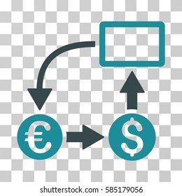 Cashflow Euro Exchange icon. Vector illustration style is flat iconic bicolor symbol, soft blue colors, transparent background. Designed for web and software interfaces.